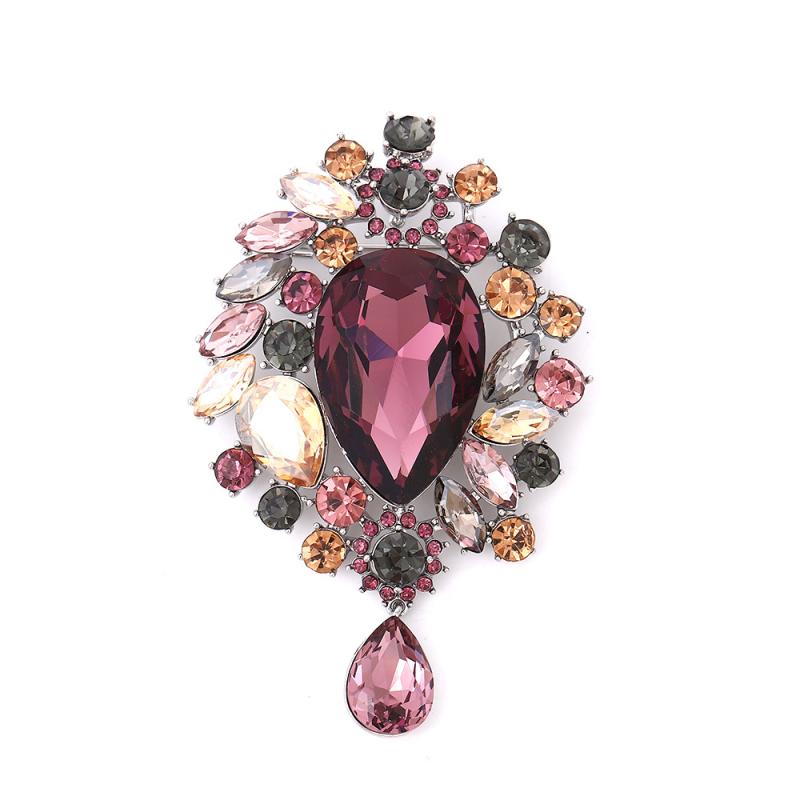 ブローチ レディース クリスタル タッセル 銅製 レトロ エレガント 上品 マルチカラー しずく型 ドロップ 幾何学模様 コート セーター スーツ フォーマル カジュアル 韓国ファッション ギフト プレゼント