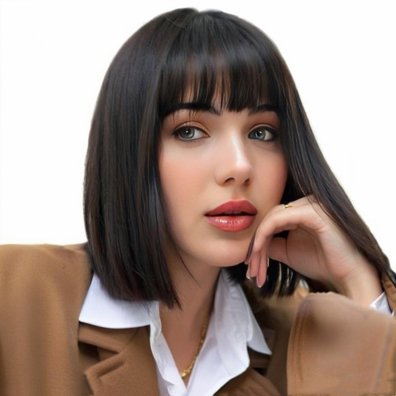 ウィッグ レディース 女性用 ショート ボブ ぱっつん前髪 シースルーバング フルウィッグ 自然 耐熱 人工毛 小顔効果 アレンジ自在 ブラック ダークブラウン ライトブラウン アッシュグレー