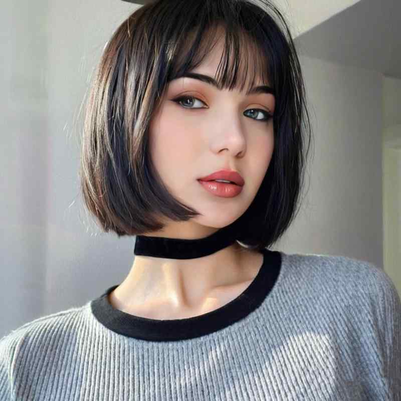 ウィッグ レディース フルウィッグ ぱっつん前髪 自然 ショート ストレート ボリューム ふわふわ 耐熱ファイバー 小顔効果 ブラック ダークブラウン ライトブラウン