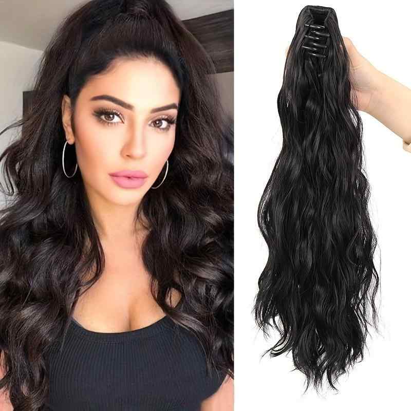 ポニーテールウィッグ ハイポニーテール 水波ウェーブ コーンロウ風ウェーブ バンスクリップ式 付け毛 エクステ 耐熱ファイバー 簡単装着 自然な仕上がり ブラック ダークブラウン ライトブラウン