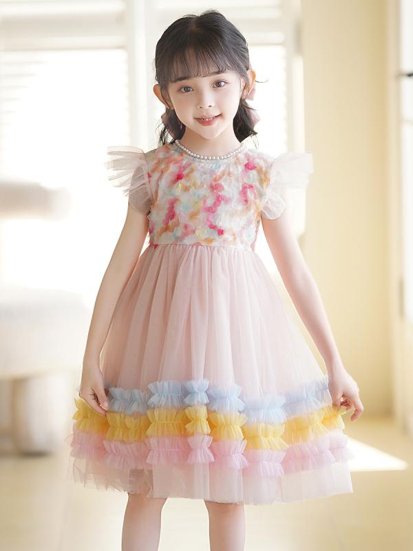 ワンピース 女の子 子供用 ベビー プリンセス フォーマル 虹色 レインボー チュール…