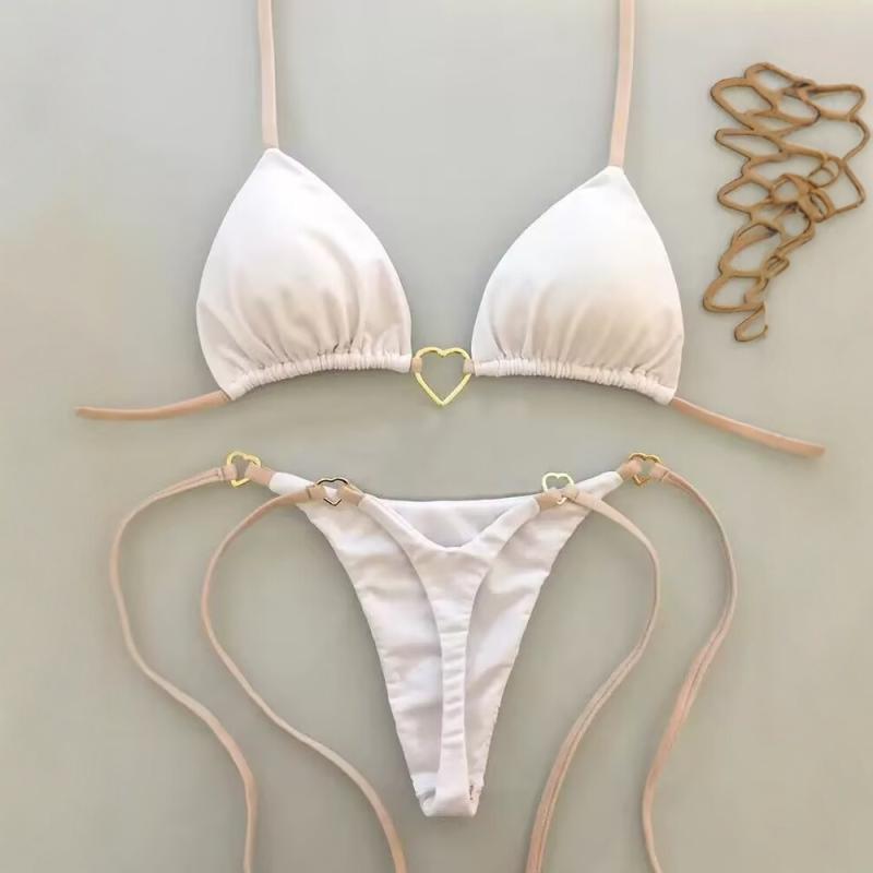 ビキニ レディース ホルターネック 寄せ上げ 谷間メイク セクシー ブラジリアンカット メタルバックル 無地 セパレートタイプ パッド付き ノンワイヤー ナイロン ポリエステル素材 スイムウェア ビーチ リゾート 春夏