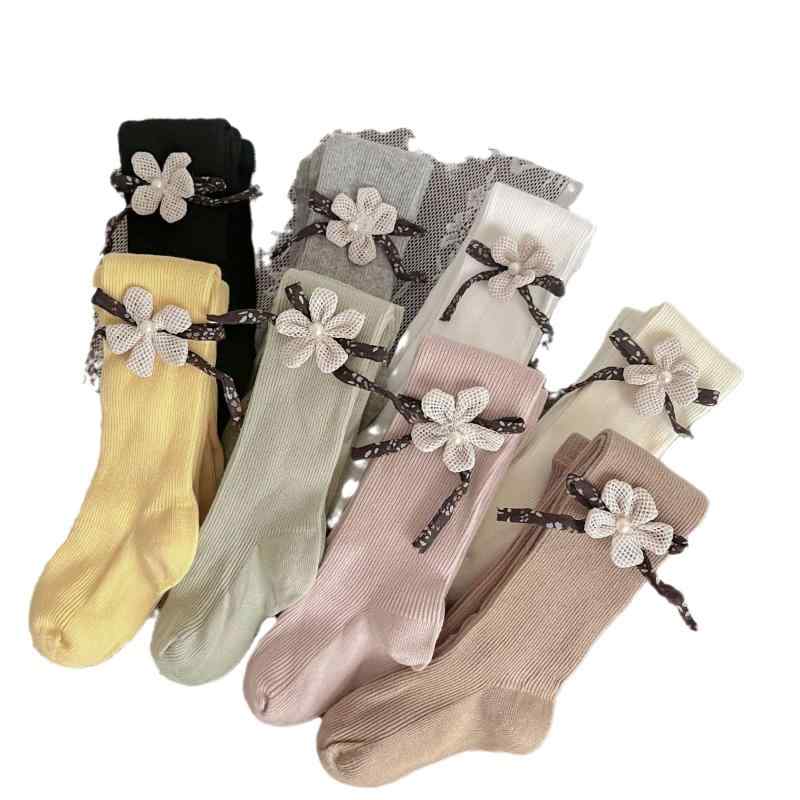 パンツストッキング 女の子 キッズ 白 ピンク 灰 春秋 薄手 花柄 メッシュ レース 蝶結び ストライプ 綿 通気性 シームレス インナー かわいい 普段使い リボン