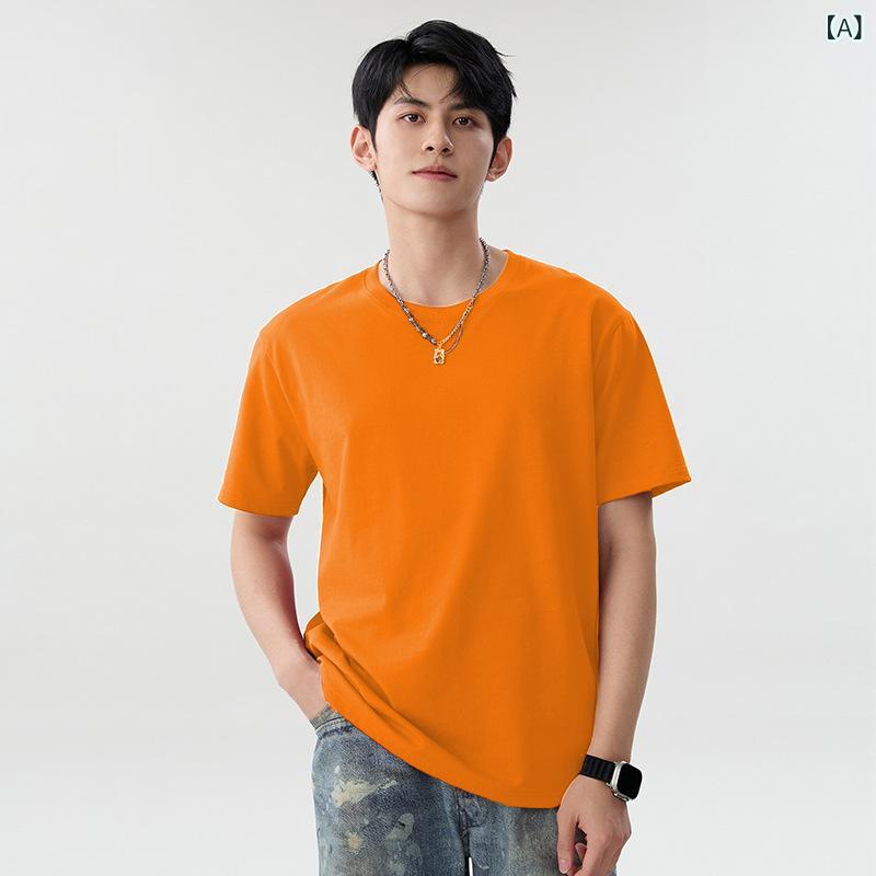 Rakuten - Tシャツ 男性用 綿 半袖 クルーネック ビッグシルエット 無地 吸湿速乾 接触冷感 通気性 UVカット 防シワ デイリーユース 夏秋 カジュアル カットソー