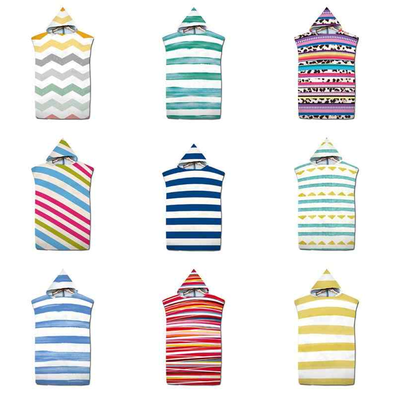 ポンチョ キッズ 子供用 ストライプ柄 プリント フード付き UVカット 日焼け防止 マイクロファイバー 吸水速乾 お着替えバスローブ バスタオル ビーチ プール 海水浴 水遊び 夏 羽織り