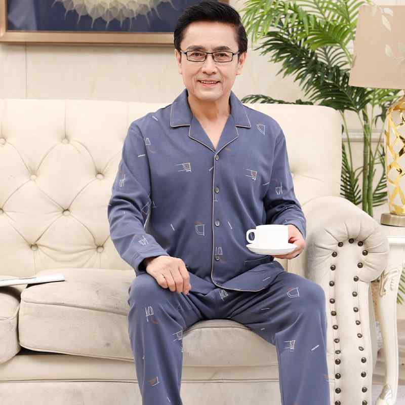 パジャマ 男性用 中高年向け お父さん 大きいサイズ ルームウェア 綿素材 長袖 前開き 襟付き 薄手 春秋 秋冬 部屋着 快適 保温 ワンマイルウェア