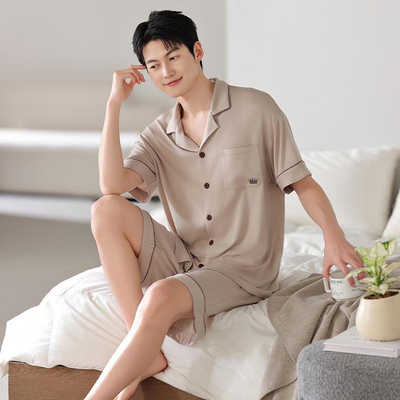 乐天商城 - ルームウェア メンズ 男性 夏 テンセル 再生繊維 半袖 ショートパンツ 大きいサイズ ゆったり 開襟 接触冷感 通気性 伸縮性 高級感 カジュアル 普段使い