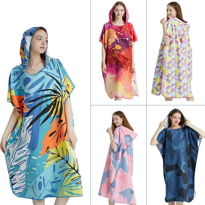 ポンチョ 大人用 フード付き マイクロファイバー 吸水速乾 タオル プリント柄 カラフル 着替え ビーチ プール スポーツ レジャー ローブ バスローブ