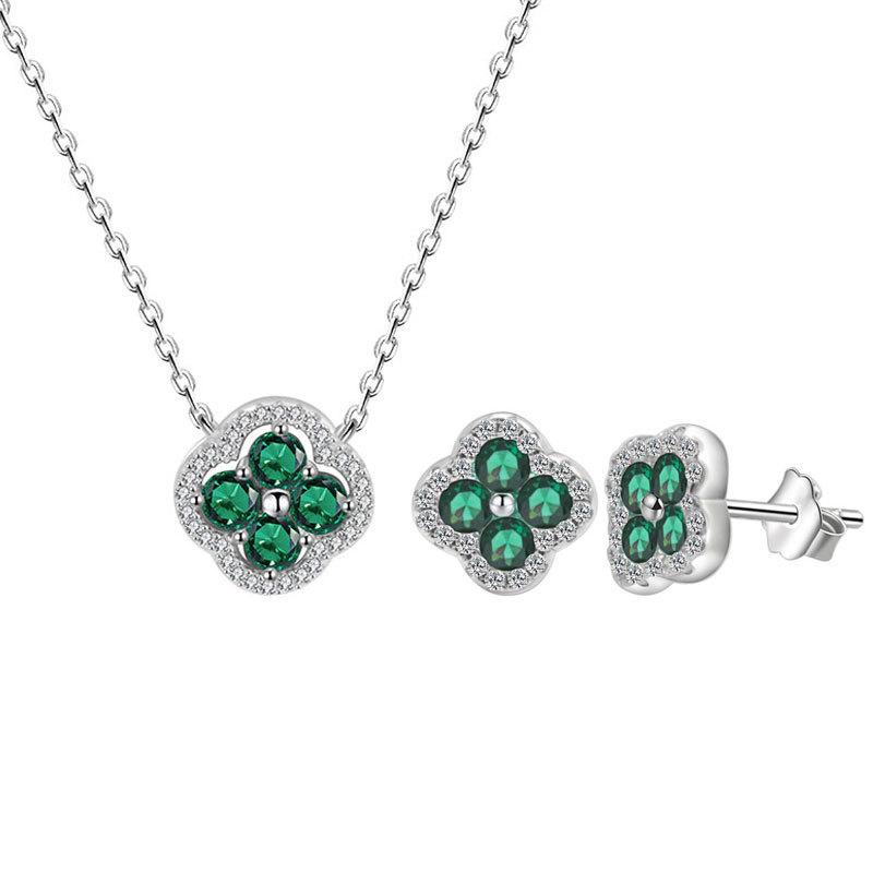 Necklace and Earrings Set for Women: Features a cubic zirconia design, four-leaf clover motif, electroplated finish, hypoallergenic, cute, elegant, sparkling, delicate, suitable for everyday wear, office, and casual occasions.