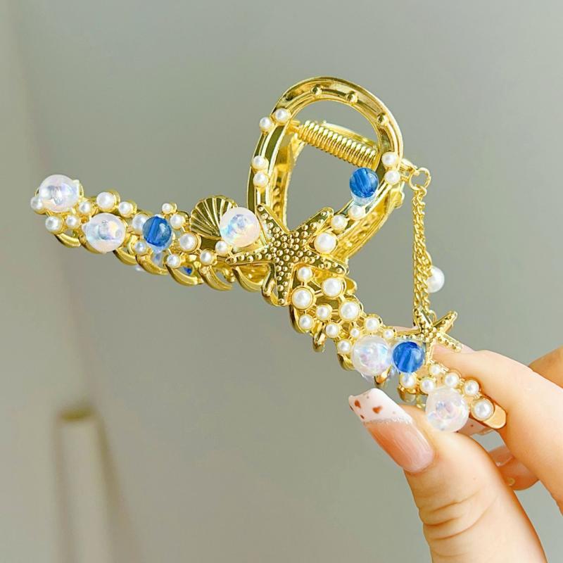 ヘアクリップ レディース 高級感 貝殻 星 バンスクリップ 髪留め まとめ髪 髪飾り ヘアアクセサリー かわいい リゾート フェミニン