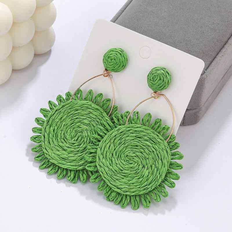 Women's Bohemian Colorful Sunflower Earrings - Raffia Braided Handmade Summer Resort Style Large Straw Earrings Unique Casual Stylish