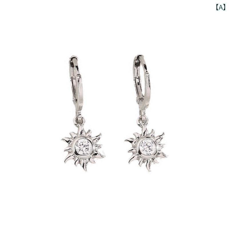 ピアス レディース フープピアス 向日葵 ひまわり 太陽モチーフ ジルコニア シルバー 18金仕上げ 上品 大人 かわいい 通勤 おしゃれ ギフトの商品画像 2