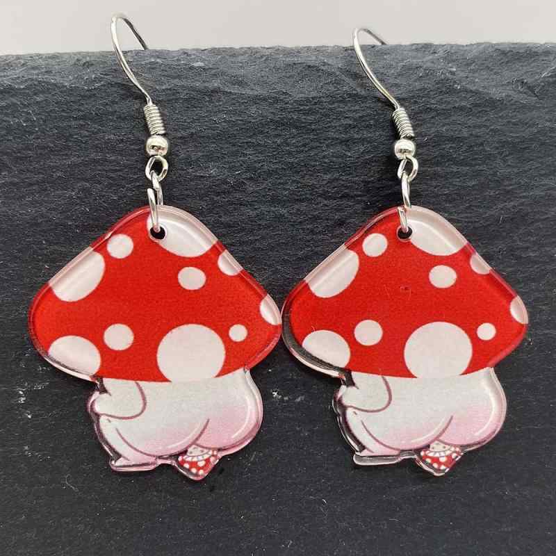 ピアス レディース アクリル 揺れる 赤キノコ ドット柄 かわいい 個性的 大ぶり フ...