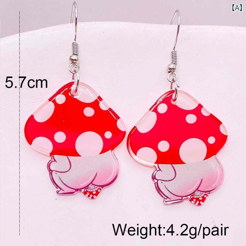 ピアス レディース アクリル 揺れる 赤キノコ ドット柄 かわいい 個性的 大ぶり フ...