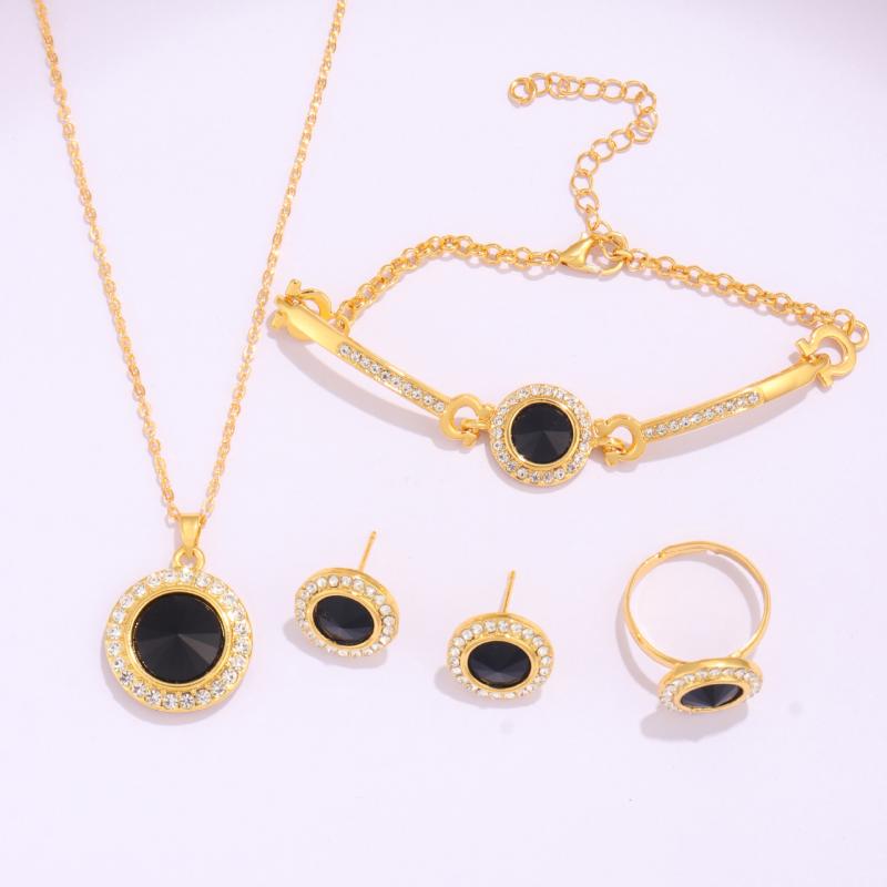 Ladies' Jewelry Set: Necklace, Earrings, Bracelet, and Ring (4-piece set) - Sunflower Motif, Black Zirconia, Electroplated, High-Quality, Suitable for Casual, Formal, Commuting, and Special Occasions