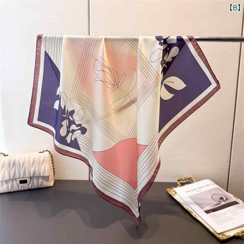 スカーフ レディース シルク調 大判 正方形 66cm×70cm リーフ柄 プリント ショール...