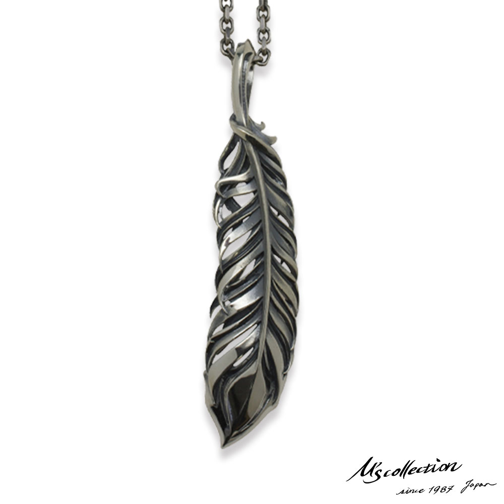樂天商城 - もうすぐ終了！クーポンで10％OFF 27日9時59分まで エムズコレクション フェザー ペンダント ネックレス 45cm アズキチェーン シルバー925 メンズ ブランド