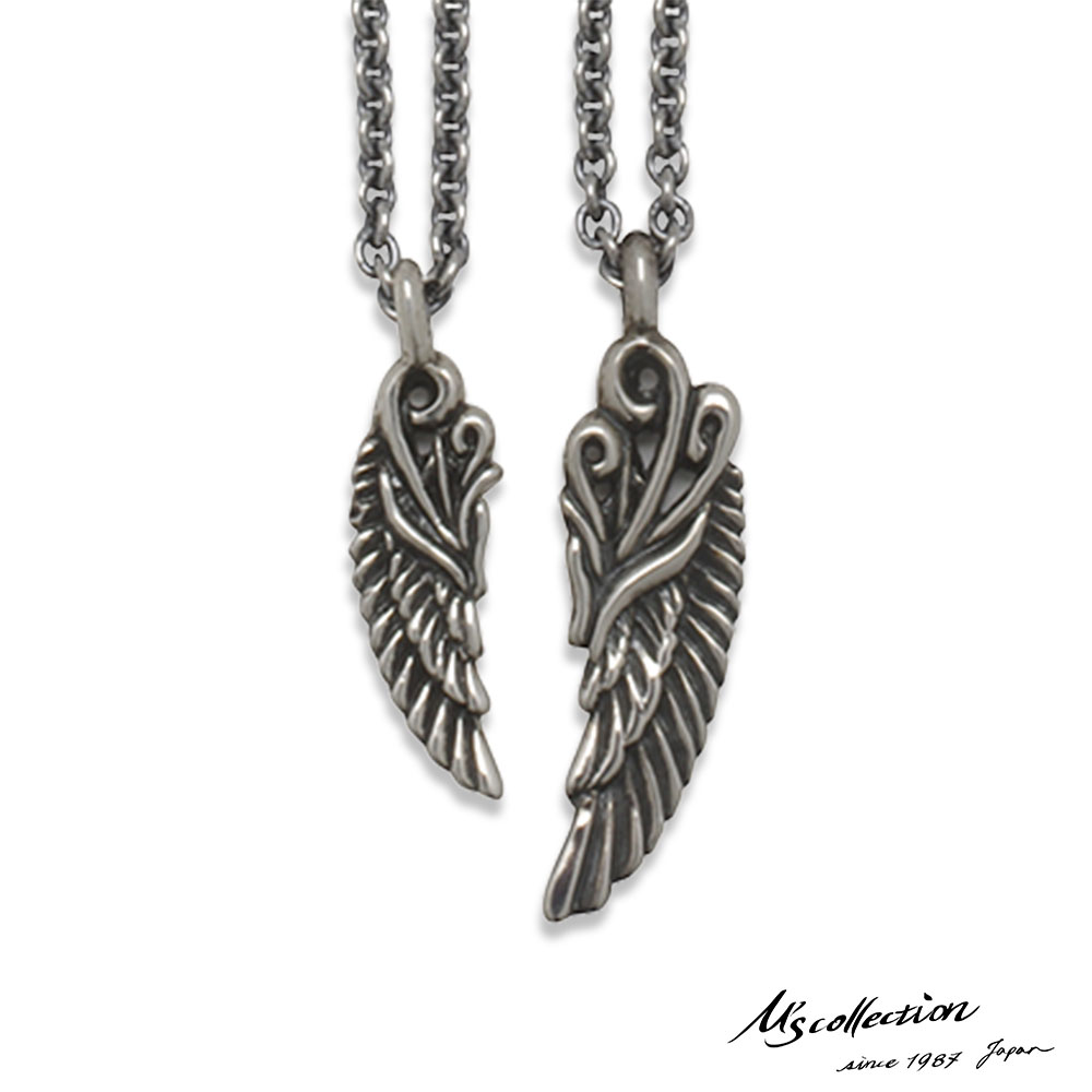 エムズコレクション ウイング ハート ペンダント ペアネックレス 50cm アズキチェーン シルバー925 メンズ ブランド