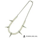 プエルタデルソル PUERTA DEL SOL パール & チェーン ネックレス ホワイト 7mm トゲトゲ 棘 白 真珠 メンズ ブランド