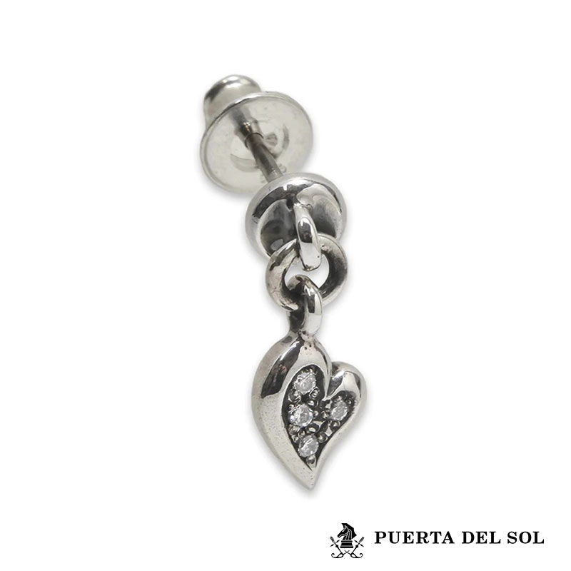 プエルタデルソル ハート スウィング スタッドピアス シルバー950 クリアキュービックジルコニア ピアス 片耳用 1点売り メンズ ブランド PUERTA DEL SOL
