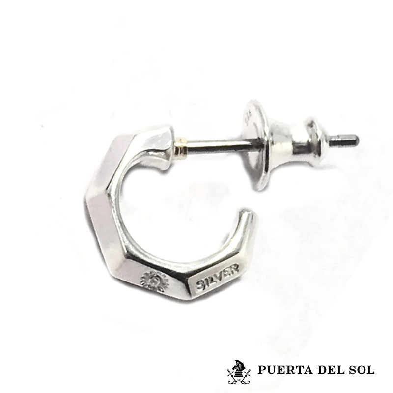 Rakuten - クーポンで10％OFF！20日23時59分まで プエルタデルソル エッジ G型 ピアス シルバー950 ピアス 片耳用 1点売り メンズ ブランド PUERTA DEL SOL