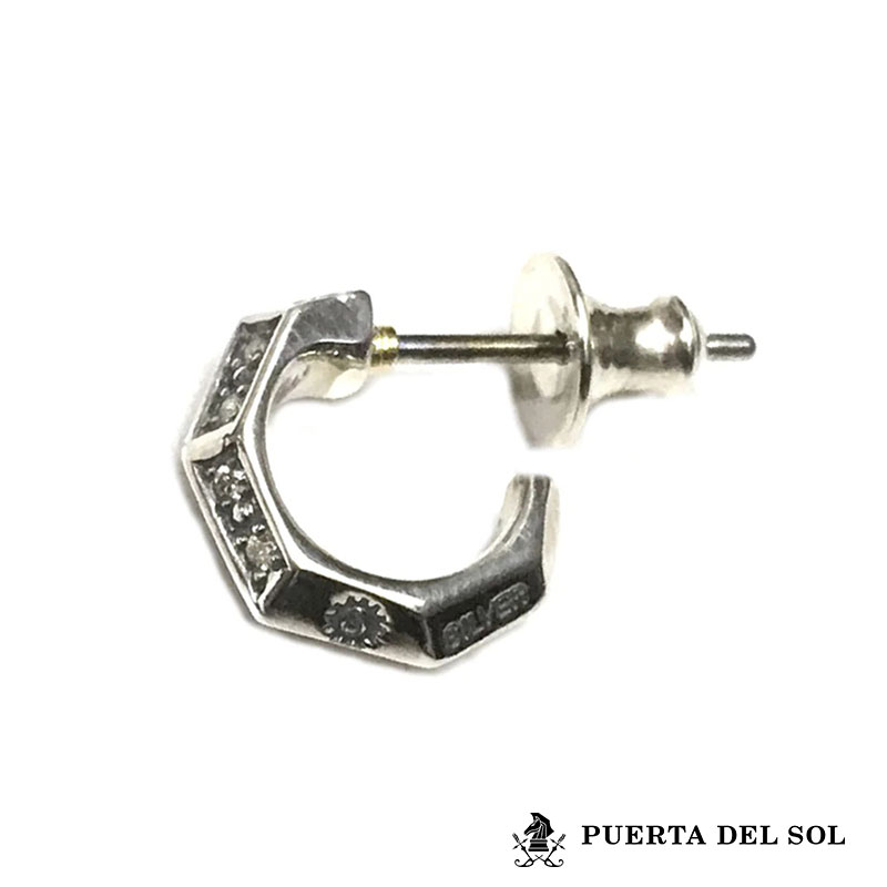 Rakuten - クーポンで10％OFF！17日9時59分まで プエルタデルソル エッジ G型 ピアス シルバー950 ダイヤモンド ピアス 片耳用 1点売り メンズ ブランド PUERTA DEL SOL