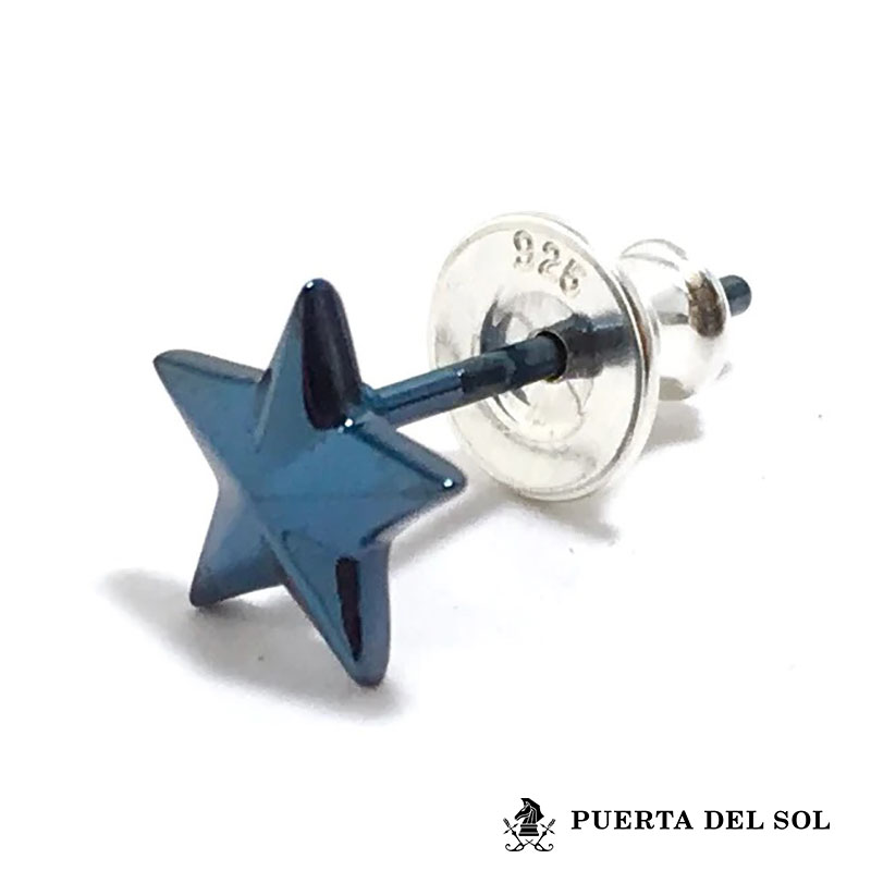 樂天商城 - 20時スタート！クーポンで10％OFF プエルタデルソル スモール スター スタッドピアス シルバー950 チタンコーティング ブルー 青 星 ピアス 片耳用 1点売り メンズ ブランド PUERTA DEL SOL