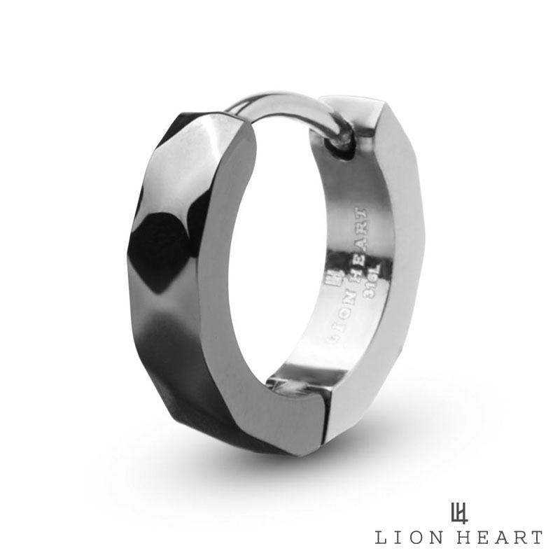 ライオンハート カッティング フープピアス サージカルステンレス316L ライトブラック×シルバー（ミックスカラー） 片耳用 金属アレルギー対応 1点売り メンズ ブランド LION HEART