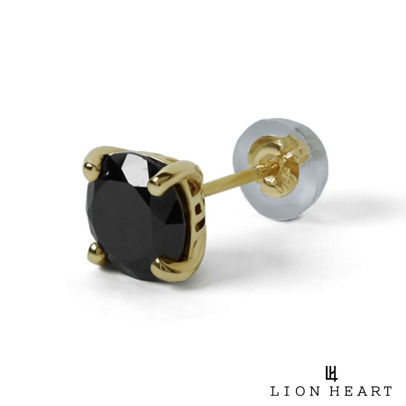 Rakuten - もうすぐ終了！クーポンで10％OFF 17日9時59分まで ライオンハート スタッドピアス ロゴ ブラックジルコニア K10ゴールド ピアス 片耳用 1点売り メンズ ブランド