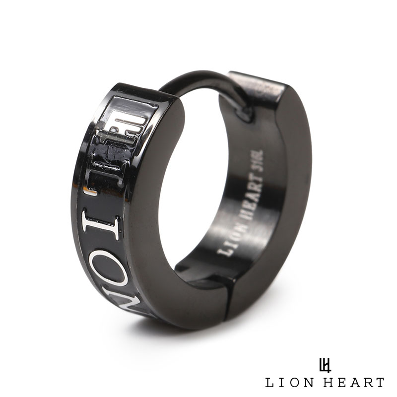 ライオンハート 別注 ロゴ フープピアス サージカルステンレス316L ダークブラック 片耳用 金属アレルギー対応 1点売り メンズ ブランド LION HEART