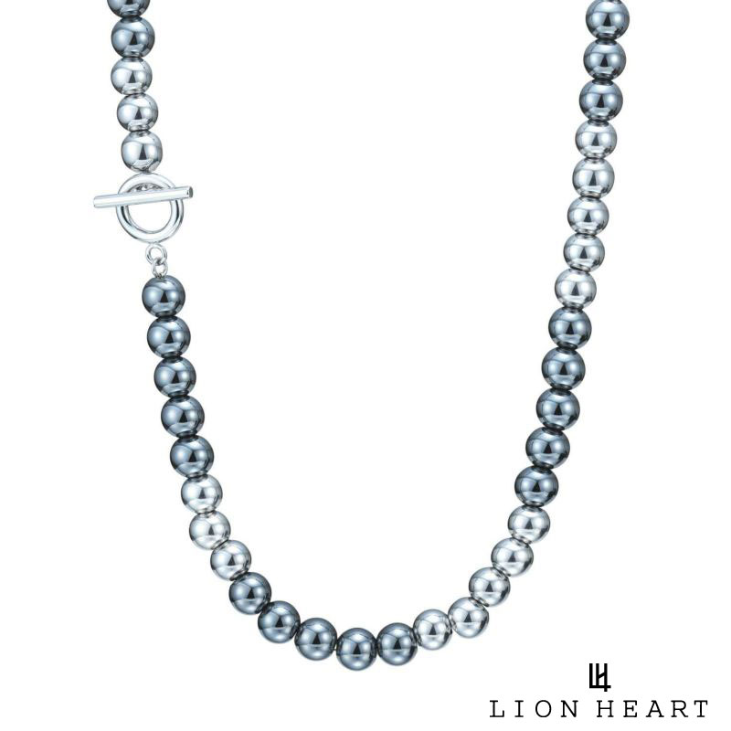 ライオンハート LH-1 インナーチェーン ビーズ ネックレス ヘマタイト 8mm ステンレススティール304 シルバー ライトブラック 金属アレルギー対応 メンズ ブランド チェーンネックレス LION HEART