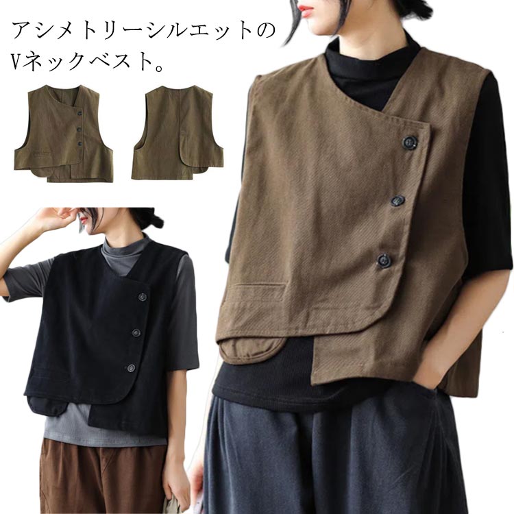 春服 袖なし トップス ノースリーブトップス アシメトリー 綿 斜めデザイン ナチュラル 春 レディ コットン 夏