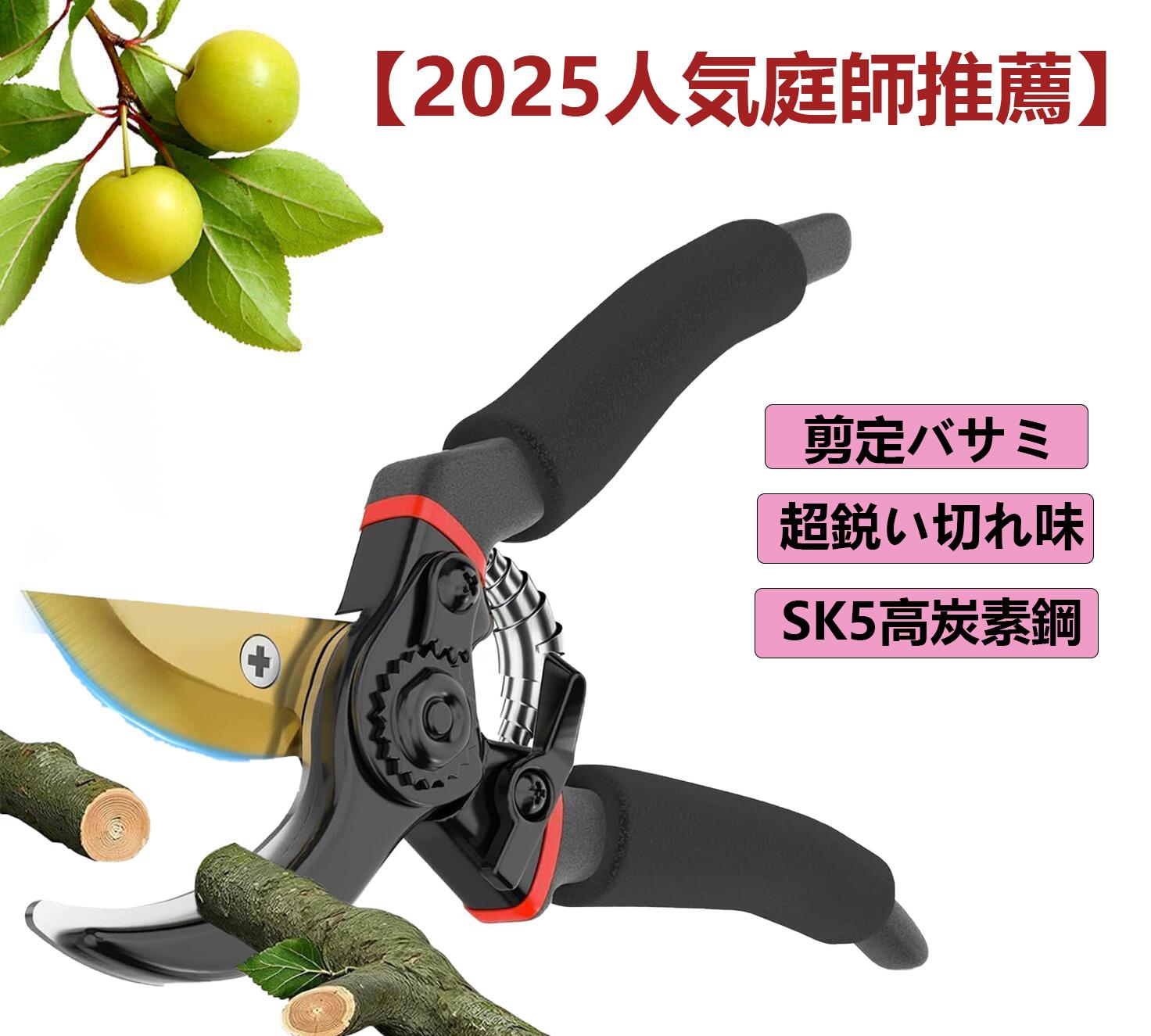 【2025最新プロ推奨 剪定バサミ SK5高炭素鋼 園芸はさみ 超鋭い切れ味 軽量アルミ 人間工学設計 サビ防..