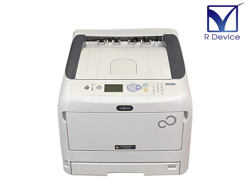 ■詳細 FUJITSU Printer XL-C8350 A3カラーレーザープリンタ 動作確認済みの中古品となります。 総印刷枚数は約10.8万枚になります。 中古トナー・ドラムカートリッジが装着済みですが、消耗品の残量や品質につきましては無保証とさせていただきます。 恐れ入りますが必要に応じて別途ご準備をお願いいたします。 その他付属品は電源ケーブルのみとなります。 プリンタドライバー、マニュアルは付属しませんのでメーカーページよりダウンロードしてお使い下さい。 ■仕様 印刷方式：LEDアレイ+電子写真プロセス（1成分） 印刷速度：カラー 35ページ／分（A4ヨコ送り）,モノクロ 35ページ／分（A4ヨコ送り） 給紙容量：マルチパーパストレイ：容量110枚（64g／m2・総厚10mm以下）、ファーストトレイ：容量320枚（64g／m2・総厚30mm以下） 用紙サイズ：A3、A4、A5、A6、B4、B5、レター、リーガル（13インチ／13.5インチ／14インチ）、エグゼクティブ、封筒、ハガキ、往復ハガキ、カスタム インターフェース：USB2.0 /LANインタフェース（100BASE-TX/10BASE-T共用） 外形寸法(W×D×H)：449 x 552 x 360 mm 質量：約40.0kg 対応OS ■Windows Windows 11 Windows 10(32bit,64bit) Windows 8.1(32bit,64bit) Windows 8(32bit,64bit) Windows 7(32bit,64bit) ■Windows Server Windows Server 2022 Windows Server 2019 Windows Server 2016 Windows Server 2012 ■付属品 電源ケーブル ※プリンタドライバー、マニュアルはメーカーページよりダウンロードしてお使い下さい。 ■発送方法 こちらの商品は大型のため、ヤマト運輸らくらく家財宅急便で発送いたします。 ご入金の確認から1〜3営業日での発送となります。ご了承下さい。 また、大型商品の為、送料無料キャンペーン対象外となりますので予めご了承くださいませ。