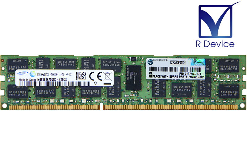 713755-071 Hewlett-Packard Company 8GB DDR3-1600 PC3L-12800R ECC Registered 1.35V 240-Pin Samsung Semiconductor M393B1K70QB0-YK0Q8【中古メモリ】