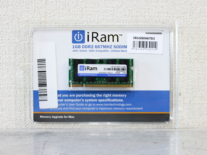 IR1GSO667D2 iRam Technology Mac用メモリ DDR2/667 1GB 200pin SO-DIMM【未使用品】