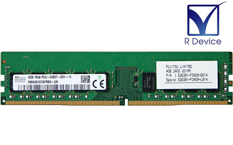 S26361-F3909-E614 富士通 4GB DDR4-2400 PC4-19200T ECC Unbuffered 1.2V 288-Pin SK hynix HMA451U7AFR8N-UH【中古メモリ】