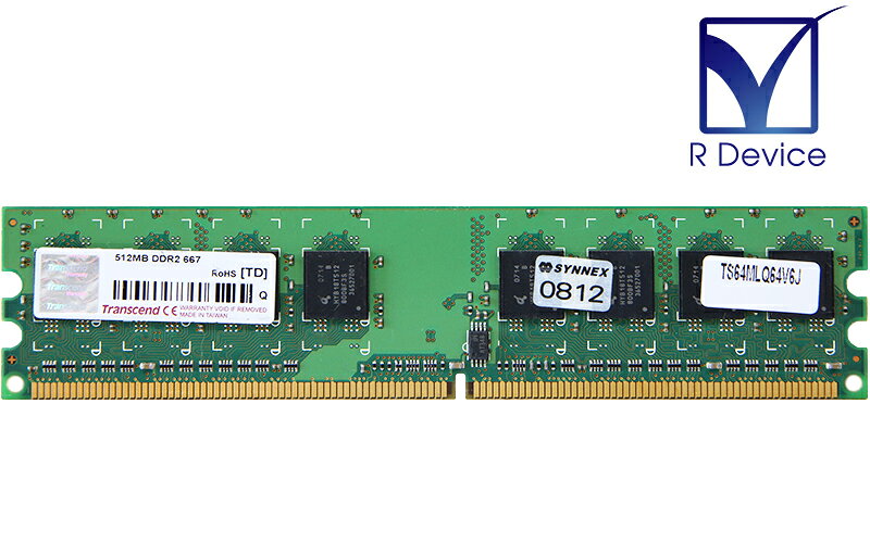 TS64MLQ64V6J Transcend Information 512MB DDR2-667 CL5 Unbuffered Long-DIMM 1.8V 240-Pin【中古メモリ】