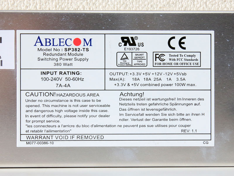 SP382-TS SUPERMICRO/ABLECOM TECHNOLOGY 380W ��Ĺ�Ÿ���˥åȡ���š�