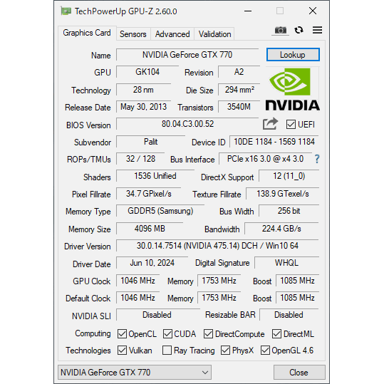 アールデバイスのPalit Microsystems GeForce GTX 770 4.0GB DisplayPort/HDMI/DVI-D/DVI-I PCI Express 3.0 x16 NE5X770010G2-1041J【中古グラフィックボード】｜アングル3