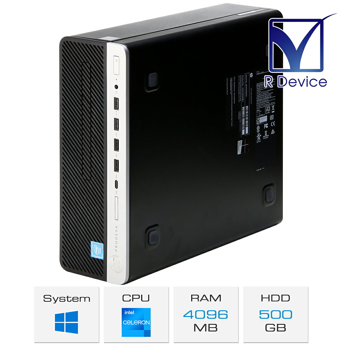 HP ProDesk 600 G3 Small Form Factor HP ProDesk 600 G3 SFF Y3G34AV Intel Celeron G3900 Processor, 4.00 GB, 500.0 GB シリアルポート搭載, Windows 10 Pro 64-bit シリアルポート搭載 貴重な シリアルポート搭載 モデルです。 豊富なUSBポート 前面にUSB Type-C ポートを1基、USB3.1ポートを2基、 USB2.0ポートを2基、背面にUSB3.1ポートを4基、USB2.0ポートを2基を備え、 周辺機器や入力デバイスなどの拡張が自在です。 商品状態 動作確認済 中古品 です。 タワースタンド は、付属していません。 本体に 擦りキズ シール跡 使用感 等があります。 キーボード マウス リカバリディスク 等は、付属しません。 出荷前にクリーニングを実施しますが、落としきれない汚れがある場合がございます。 Microsoft Corporation Windows 10 Pro 64-bit をセットアップ済みです。 商品仕様 事業者名 HP Inc. 製品名 HP ProDesk 600 G3 Small Form Factor 製品番号 Y3G34AV オペレーティングシステム Microsoft Windows 10 Pro 64-bit チップセット Intel Q270 Chipset プロセッサー Intel Celeron G3900 Processor, 2.80 GHz 2コア, 2スレッド, 2 MB Intel Smart Cache メモリー 4.00 GB - 4.00 GB * 1, DDR4-2400 DDR4 SDRAM DIMM メモリー スロット DDR4 SDRAM DIMM 288-Pin * 4 ソリッドステートドライブ - ハードディスクドライブ 500.0 GB - 3.5インチ, Serial ATA, 7200 rpm オプティカルドライブ DVD-ROM グラフィックスコントローラー Intel HD Graphics 510 ネットワークコントローラー Intel Ethernet Connection I219-LM オーディオコントローラー Conexant Systems, Inc. Conexant HD Audio Codec セキュリティチップ TPM 1.2 拡張スロット Low-Profile - PCI Express x16 Low-Profile - PCI Express x4 M.2/2230 - PCI Express x1 M.2/2280 - PCI Express x4 外部インターフェイス アナログビデオ出力 mini D-Sub 15-Pin DE-15 * 1 デジタルビデオ出力 DisplayPort * 2 ネットワークコネクタ 10/100/1000 RJ-45 シリアルポート RS-232C D-Sub 9-Pin USB 3.1 Type-C * 1 USB 3.1 Type-A * 6 USB 2.0 Type-A * 4 本体サイズ (W) 270 mm 本体サイズ (D) 296 mm 本体サイズ (H) 95 mm 本体質量 4.53 kg 付属品 電源コード 検索用ワード HP ProDesk 600 G3 SF/CT 2HA14PA#ABJ, 2XH98PA#ABJ 商品状態につきまして 複数台出品につき、掲載写真はイメージとなります。 こちらの商品は 中古品 になりますので、本体外装にキズ等の使用感がございます。 出荷前にクリーニングを実施しますが、落としきれない汚れがある場合がございます。 掲載写真と概ね同程度のコンディションのものを出荷いたしますが、多少の違いはご了承ください。 保証につきまして こちらの商品は 初期不良のみ 30日間 の動作保証付 です。 ハードウェアの不具合につきましては同商品と交換、または返品させて頂きます。 アフターサポートは、当店では行っておりませんので、予めご了承の上お買い求めください。 以下の問題点につきましては保証の対象外となりますのでご了承ください。 動作に影響の無いキズや汚れ等 お客様の主観的内容 お客様自身の 誤操作 改造 分解 による破損や故障 お使いのドライバ含むソフトウェアとの相性問題 マザーボードのバッテリー残量 ストレージ類の不良セクタ 周辺機器等との相性問題 経年劣化による色の変色 納期につきまして こちらの商品は当店在庫品ですので、ご注文確定後、通常 1-3 営業日 での発送になります。 最短での発送をご希望の場合は日時指定無しでご注文ください。 領収書の発行をご希望の場合は、ご注文時に備考欄にご記入下さい。 土 日 祝日 はストア定休日につき翌営業日以降のご対応になります。