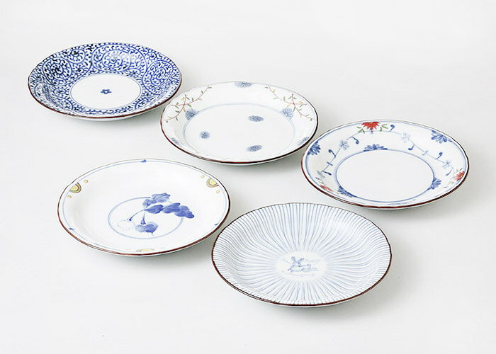 染錦絵変り 和皿揃 5枚セット おしゃれ かわいい 軽い プレゼント 記念品 内祝 【伝統工芸・ 陶器の和遊感】