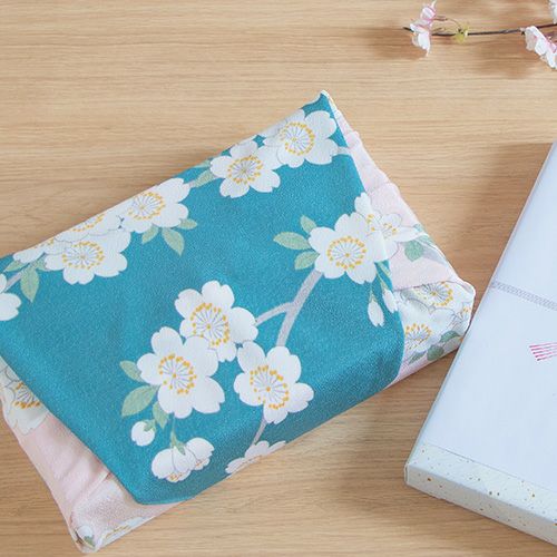 光悦ちりめん友禅 桜 グリーン 二巾 70cm 風呂敷 ふろしき ちりめん風呂敷 二巾 名入れ 内祝