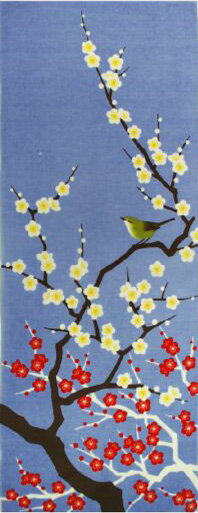 手ぬぐい 手拭い メール便対応 四季彩布 2月 梅と鶯 日本製（MADE IN JAPAN)花 うめ うぐいす 冬 春 日本手拭い