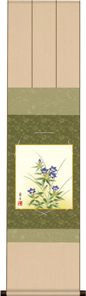色紙掛け　花鳥画　秋飾り　桔梗　紙色セット　衣笠緞子色短掛　