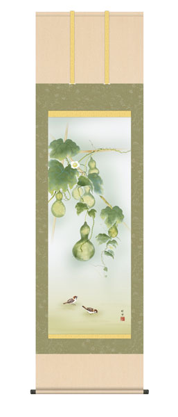 掛け軸　六瓢　田村竹世（三美会）　尺五立幅54.5×高さ約190cm　四季花鳥揃　