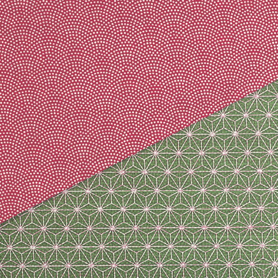 【メール便送料無料】【無料ギフト対応】風呂敷 ふろしき 両面染めふろしき 鮫小紋×麻葉 赤×利休≪化粧箱なし≫ 三巾(105cm) 綿両面風呂敷名入れ対応 内祝 結婚祝　お祝い 長寿 引出物