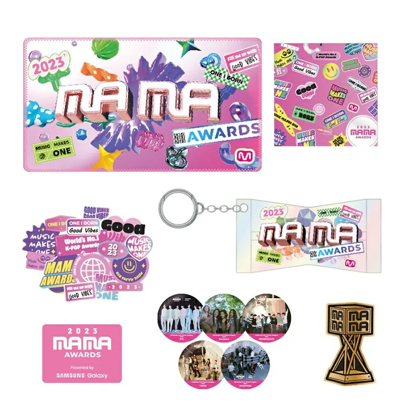 楽天POP SKIN 楽天市場店【 ブランケット5点セット 】 2023 MAMA OFFICIAL 公式グッズセット 限定商品 【購入特典付き】 ブランケット ハンカチ キーリング バッジ ステッカー 缶バッジ Mnet MAMA コラボカフェ