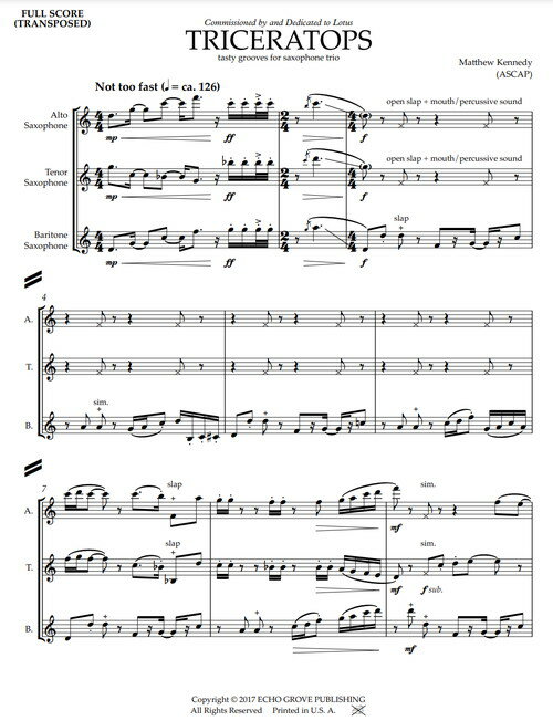 Rakuten - (楽譜) トリケラトプス / 作曲：マシュー・ケネディ (サクソフォーン3重奏)【※必ずページ内に記載の納期をご確認ください】