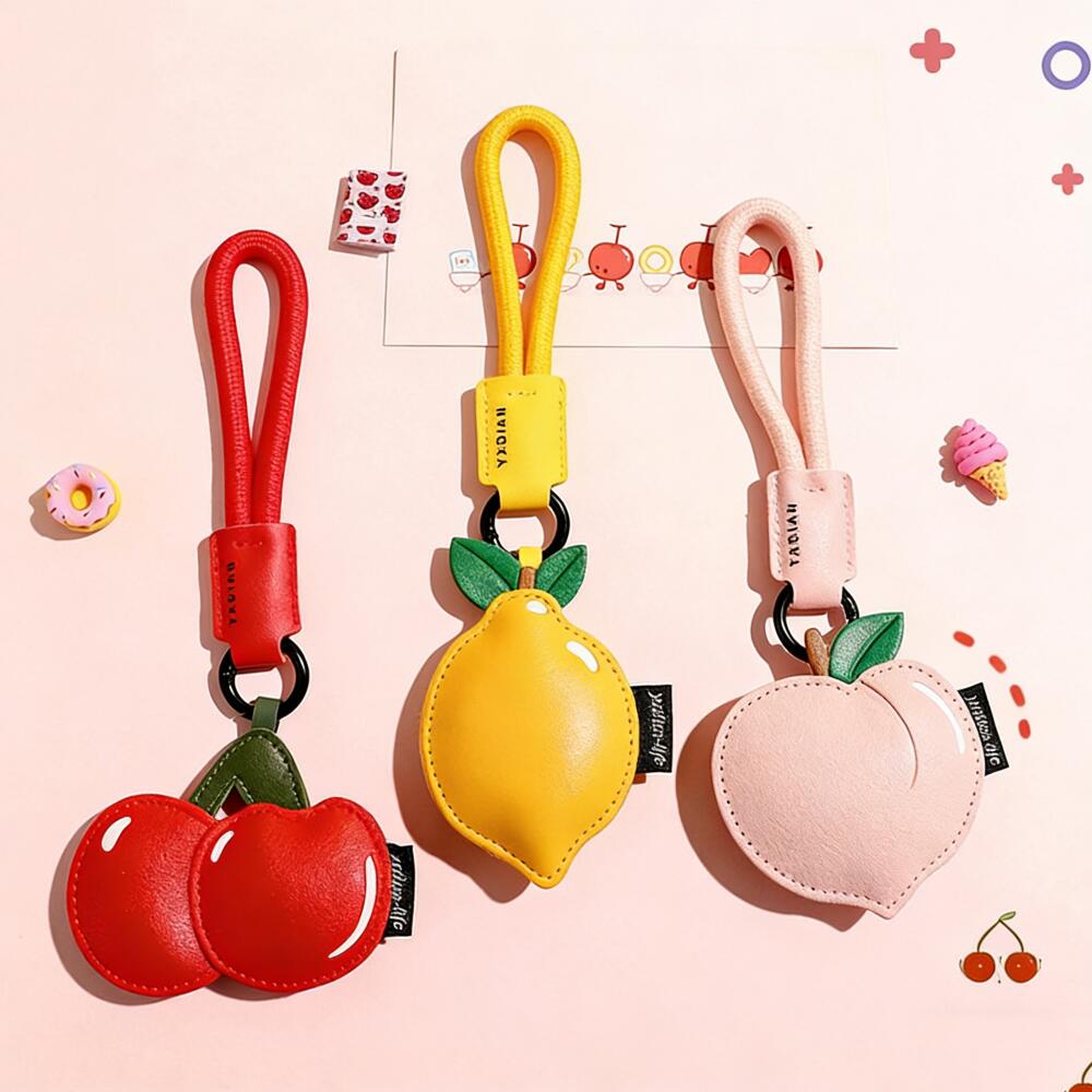 乐天商城 - キーホルダー 飾り バッグチャーム レディース 果物 モチーフ ピンク イエロー シンプル かわいい キーリング 車用 アクセサリー 普段使い